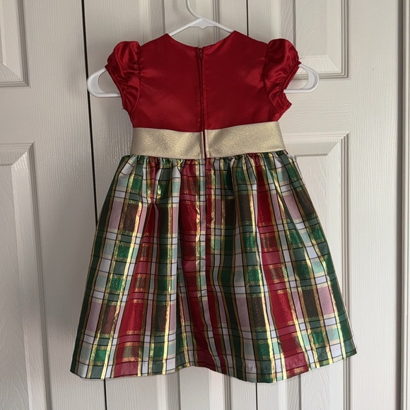 dress with stretch velvet and plaid skirt. with beautiful silver bow on front - Picture 2 of 3